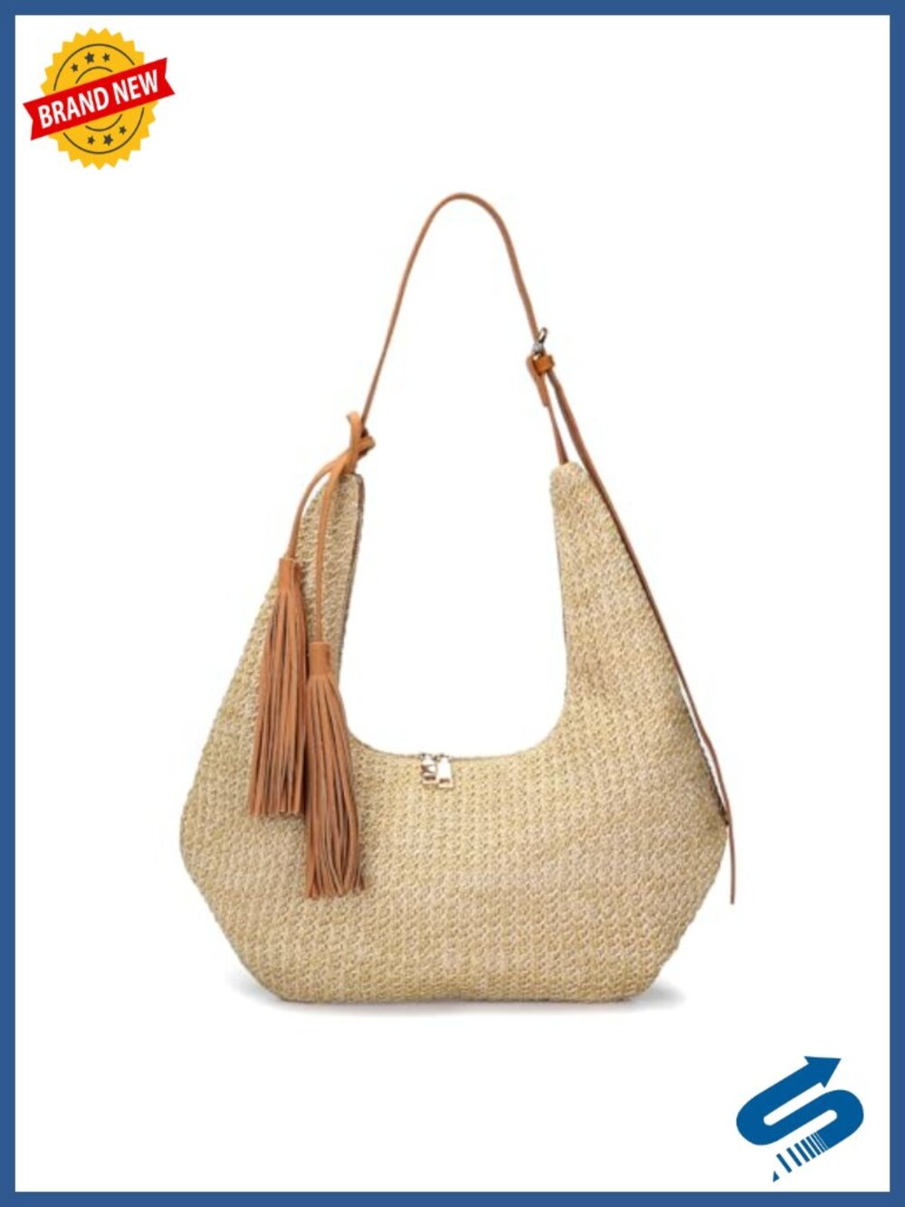 Straw Woven Hobo Bag with Tassel, Crossbody Shoulder Purse, Summer Beach Handbag